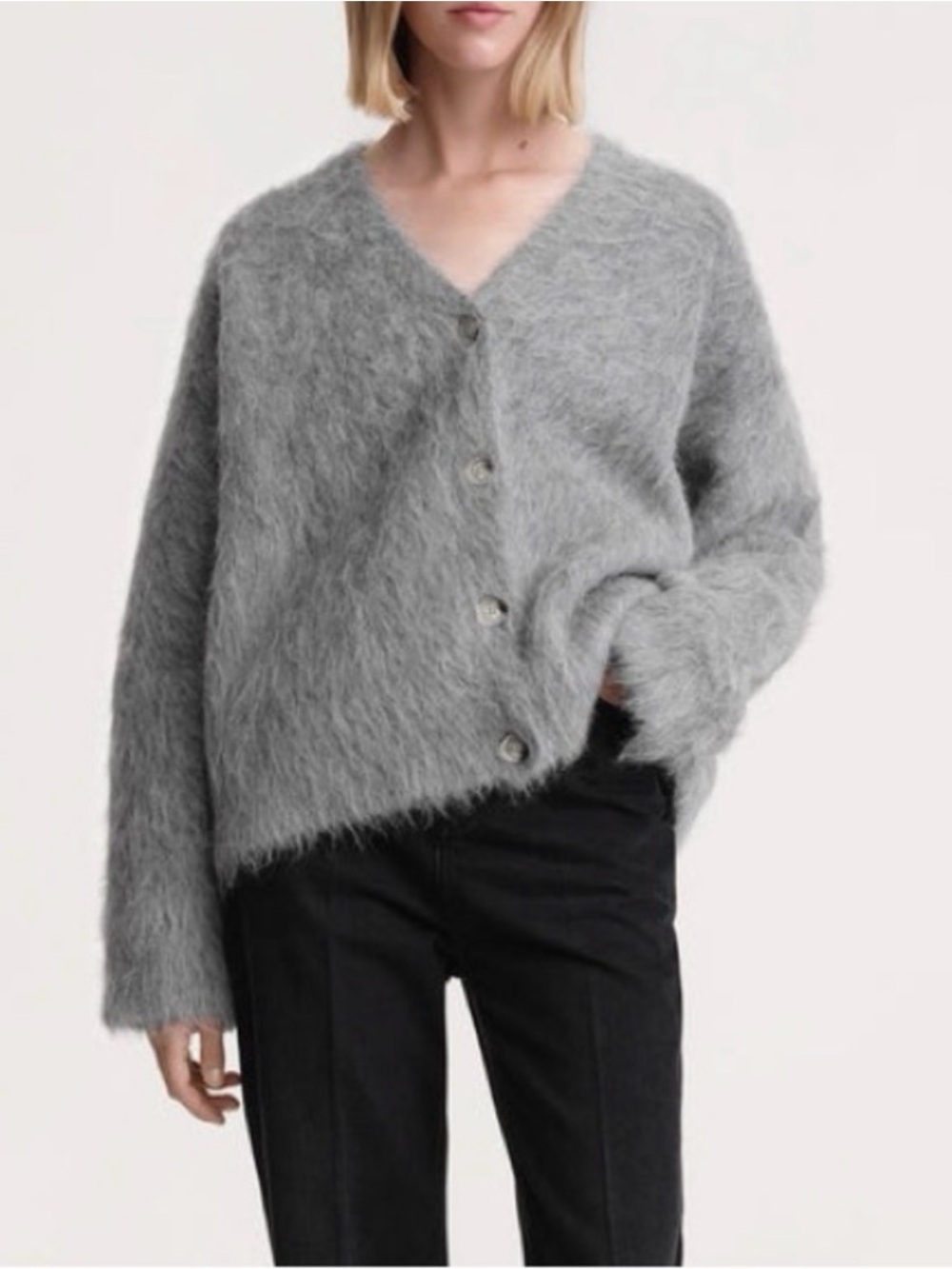 Toteme Gray Fuzzy V-Neck Button Cardigan XS/S